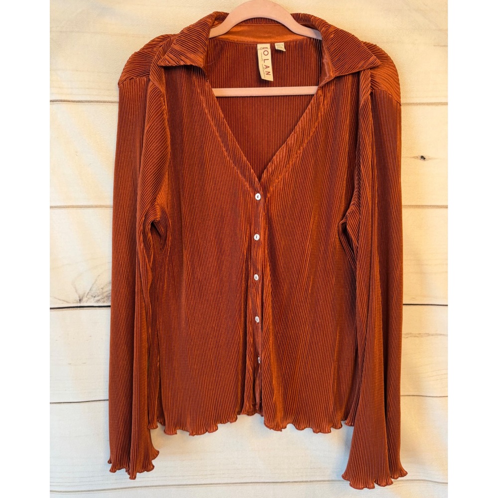 Dolan Left Coast Collection Rust Orange Pleated Button Down Plisse Shirt Large
